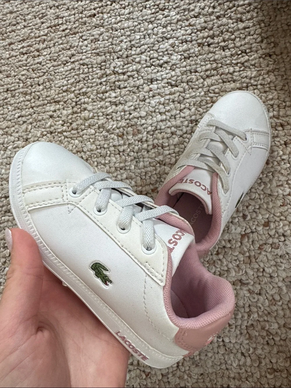 Lacoste Kids White Sneakers with Pink Lining